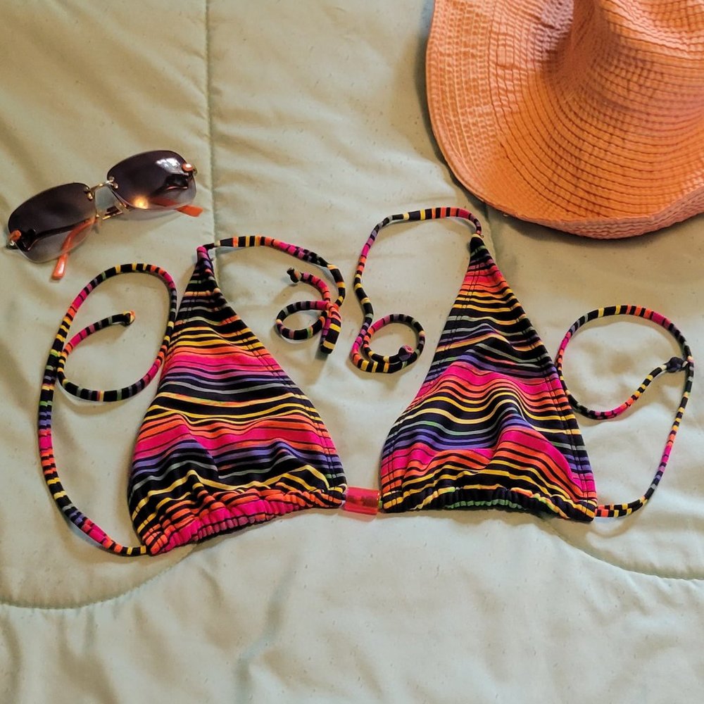 Colorful Multi Stripe Triangle String Bikini Swim… - image 1